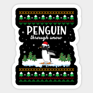 Penguin Through Snow Funny Christmas Costume Sticker